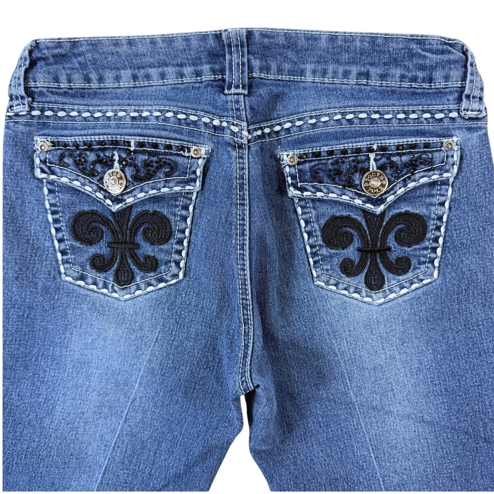Y2K Southpole Low Rise Jeans VTG Juniors 9 Fleur De Lis Bootcut Blingy Pocket